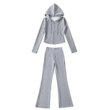 Casual Sports Babes Hooded Jacket Suit Women In Autumn Wearing A Cardigan Jacket Micro-Trag Trousers Two Sets