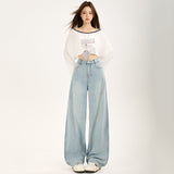 Autumn 2025 Retro Side Slit High Design Loose Broad Legs Thin Cutter Jeans Women's Scissors