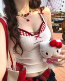 862 # Human Cotton Dopamine Color Lattice Cross Corset Sling Vest Pure Hot Girl Fake Two Small Top Lady