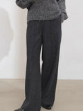 Autumn And Winter High Waist Hanging Loose Thin Straight Trousers Gray Dark Gray Hair Suit Broad Leg Pants Woman