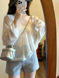 Strictly Select 100S Water-Soluble Wool Sunscreen Knitted Top Women's Summer Thin Long-Sleeved Hooded T-Shirt