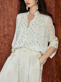 | Hot Gold Chiffon Gold Leaf Pattern | Zhi Sprinkled Gold Glass Buckle | Small Straight Straight Shirt Woman