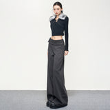 Casual Hanging With Thin Trousers Mop Loose Autumn And Winter New Side-Waist Button Waist Line Commuting