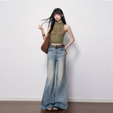Light Blue Water Wash Elasticity Low-Rise Jeans Women 2026 Spring New Thin Texture Without Leg Horn Pants