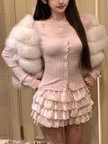Beautiful Warm Feeling Soft Glutinous Repair Pink Long-Sleeved Knitted Fishtail Dress