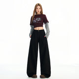 6605 New Coffee Color Retro Babes Split Jeans Women Straight Show Thin Loose Leg Trousers