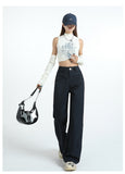 1606 Anola Red And Broad Leg Leisure Women's Spring And Autumn 2025 New High- Waisted Rally Straight Tight Trousers