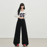 Coffee Color Retro Babes Split Jeans Female Straight Barrel Thin Loose Broad Leg Trousers