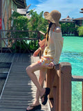 Swimsuit Women Split Skirt Striped Orange Long-Sleeved Hoodie Belly Thin Bikini Four-Piece Set Of Beautiful Vacation