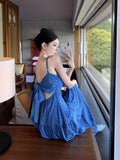 Broken Flower Blue Hanging Dress Woman Summer Bow Bow High Back Thin Babes Seaside Photo Clothes