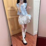 Summer New Two-Piece Suit Small Sweet College Style Splicing Top Cake Half-Dress Woman