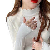 Autumn And Winter Sweater Women Bottoming Shirt Women Take The Ocean 2025 New Wooden Ear Half-High Sweater Knitted Top