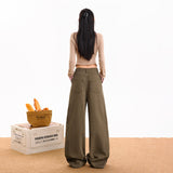 2025 New Autumn And Winter Drag Trousers Brown Curry Color Loose Leisure Broad Leg Pants Comfortable Commute Brown Coffee Trousers