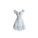 College Style Lace Splicing Punt Skirt Women's Summer New Small Man Wearing A Bow Short Broken Floral Dress
