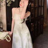 New Sling Dress In Summer 2025, Fairy Lotus Leaves Crumbs Sleeveless Famous Lady Style Sexy Dress