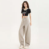 2026 Spring On The New High-Waisted Broad-Legged Sleek Sleek Pants Morandi Gray Tug Trousers Women's Pants