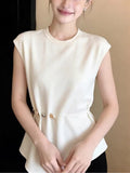 French Temperament White Irregular Small Flying Sleeve T-Shirt Girl Spring Slimming Particularly Good-Looking T-Shirt