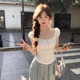 Summer Baihike Artifact 2026 Korean Retro Square Tie With White T-Shirt Repair Slim Lazy Casual Blouse