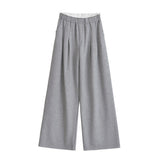 Vintage Splicing Waist Gray Broad-Legged Pants Women Autumn Loose Languid Leisure Sweats
