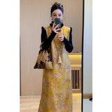 Small Dress Name Plus Plus Thick New Chinese Style Yellow Woolen Sleeveless Vest Cheongsam Dress Tide