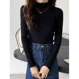 Side Half-High Collar Wood Ear In A Sweater With Knitted Bottom Shirt Women's Autumn And Winter 2025 New Top Women's Clothing