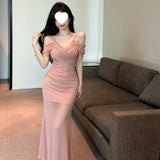 2026 Sexy Babes Dress Sexy Low-Breasted Dress Folded Long Bag Hip Skirt