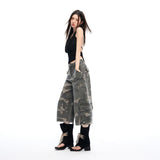26 Years Of Summer New Retro Washing White Camouflage High-Waist Bag Pocket Seven-Point Jeans Woman