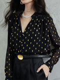 | Hot Gold Chiffon Gold Leaf Pattern | Zhi Sprinkled Gold Glass Buckle | Small Straight Straight Shirt Woman