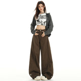 Mocha Brown Bullet-Free High-Waisted In Wind Jeans Women's Autumn New Lazy And Loose-Fitting Trousers