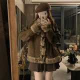 2025 Winter Korean Version Of Woolen Velvet Cashmeal Coat Female Short Loose Horn Buckle Wool Coat High Sense