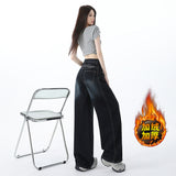 1101 # Single Retro Embroidered Broad-Legged Jeans Women's Loose Drag Trousers 1