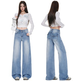 Straight Jeans Women 2026 New Vertical Broad-Legged Mid-Waisted Low-Ball Loose Drag Trousers Blue Trousers