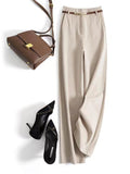 With Belt Temperament Commuting Skin New High-Waisted Broad Leg Pants Women Lazy Straight Trousers Hair, Casual Trousers