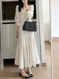 Spring And Autumn 2025 New Famous Tea Crest French Dress High Sensing White Chiffon Embroidered Fishtailȹs