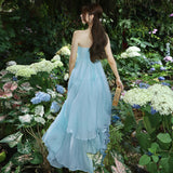 Design High-Grade Tea Break French Chic Beauty Small Fragrant Wind Seaside Holiday Nile Blue Hanging Neck Dress