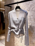 French Solid Color V-Neck Long Sleeve Sunscreen Shirt 2026 Summer High-End Popular Temperament Shirt Top Woman