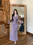 Lightly Styled Temperament Yujie V Tie With Lace Dress Women Spring And Autumn New Waist Thin Bag Hip Fishtail Skirt