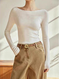 Germany Imported 100 Woolen Knitted Shirt Fashion Simple Word Collar Thin Wool Sweater Set On Top Of The Woman