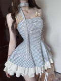 French Hanging Neck Bow Sling Dress Women's Summer 2026 New Slimy Lattice High Waist Fluffy Skirt