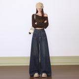 5443 Vintage Wide-Legged Jeans Women Thin And High Waist New Autumn And Winter Hanging Straight Barrel Loose Drag Pants