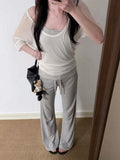 Summer Crash Striped Vest Stacked With Korean Top Two Sets Of Korean White Micro-Permeable Sleeve Sunscreen Shirt Woman