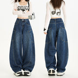 Autumn Scissor Casual Jeans Retro Taut Loose Legs Feel Comfortable Denim Blue