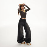 YC&2 Color Retro High-Waisted Broad Leg Trousers Ins Hanging Autumn And Winter Straight Jeans Women's Trousers