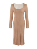 Cashmere Wool Blending U Collar Elegant Pure Knitted Long-Sleeved Skirt