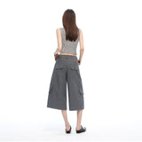 26 Years Of Summer New Water Washing With Pumping Rope Multi-Pocket Work Clothes Seven Points Casual Pants Wide Legs
