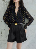 | Hot Gold Chiffon Gold Leaf Pattern | Zhi Sprinkled Gold Glass Buckle | Small Straight Straight Shirt Woman