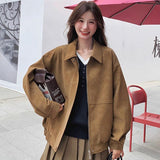 Vintage Velvet Locomotive Jacket In Autumn/Winter 2025 Collar Short-Term Maillard Brown Loose Shoulder Groaning