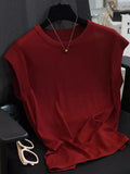 Sang Silk Simple High-End Feeling Small Flying Sleeve Vest T-Shirt Women's Ocean Tone Cut-Off Leyll Top
