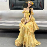 2026 Premium Purple Smoke Loo French Temperament Vacation Fish Line Fragile Chiffon Cake Dress Short Sleeve Suspension Dress
