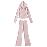Casual Sports Babes Hooded Jacket Suit Women In Autumn Wearing A Cardigan Jacket Micro-Trag Trousers Two Sets